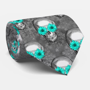 Cravate Crânes turquoise et série de tournesols 9