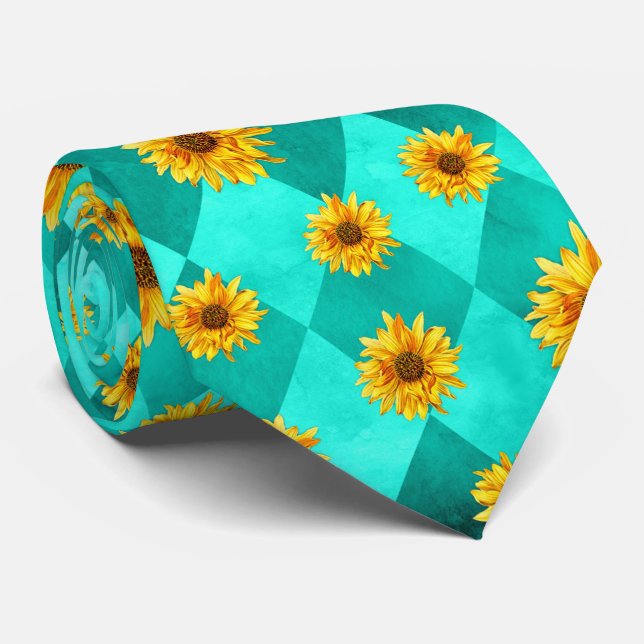 Cravate Crânes turquoise et série de tournesols Design 2 (Roulé)