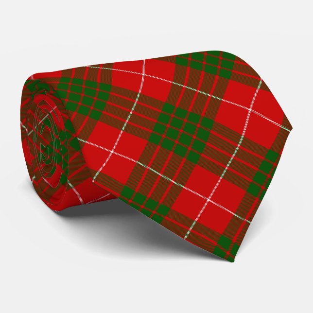 Cravate Crawford tartan rouge vert plaid (Roulé)