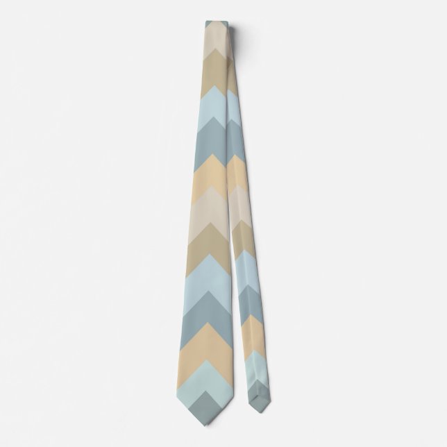 Cravate Crème Bleue Chevron Stripes (Devant)