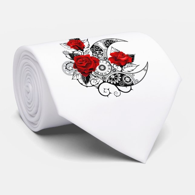 Cravate Croissant mécanique avec roses rouges (Roulé)