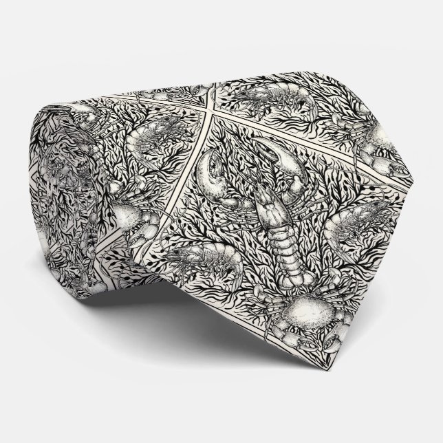 Cravate Crustacéen en noir et blanc naturel (Roulé)