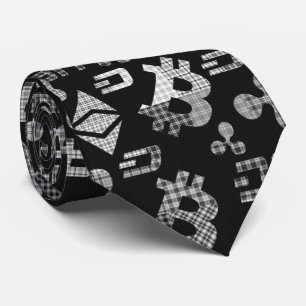 Cravate Cryptocurrencies tartan black and white neck tie