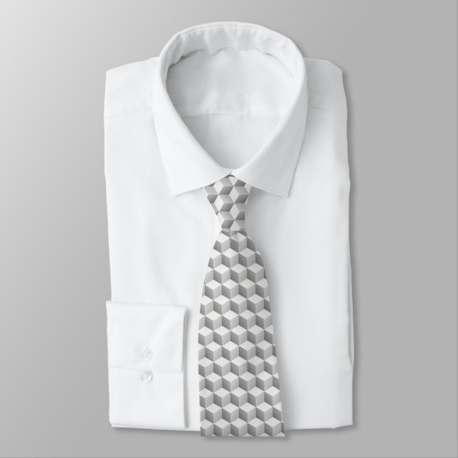 Cravate Cubes d'apparence 3D gris blanc (Attaché)