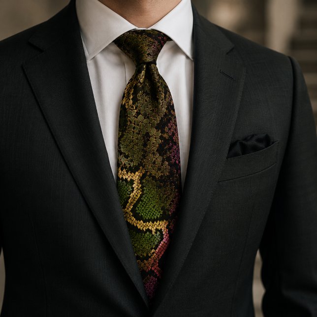 Cravate Cuir de serpent Python Bleu Minuit (Créateur téléchargé)