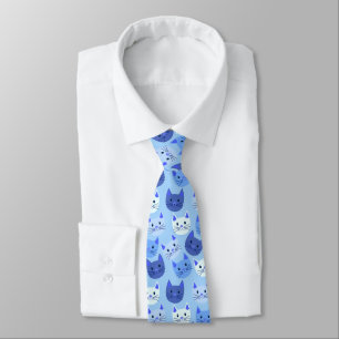 Cravate Cuisine Chats Chat Face Motif Bleu Blanc Bleu