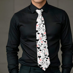 Cravate Custom Love Tie Rose Noir Coeur Esquisse