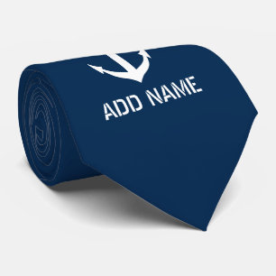 Cravate Custom navy blue nautical anchor boat captain