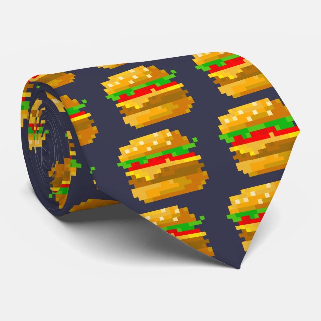 Cravate Cute 8 bits Burger Colorful Fast Food Fun Pixel Ar (Roulé)