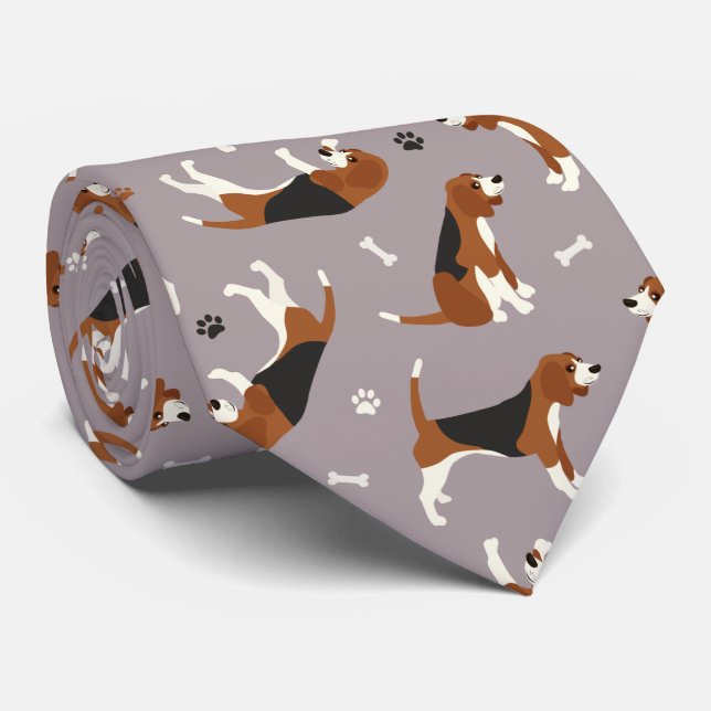 Cravate Cute Beagles Paws and Bones Gray (Roulé)