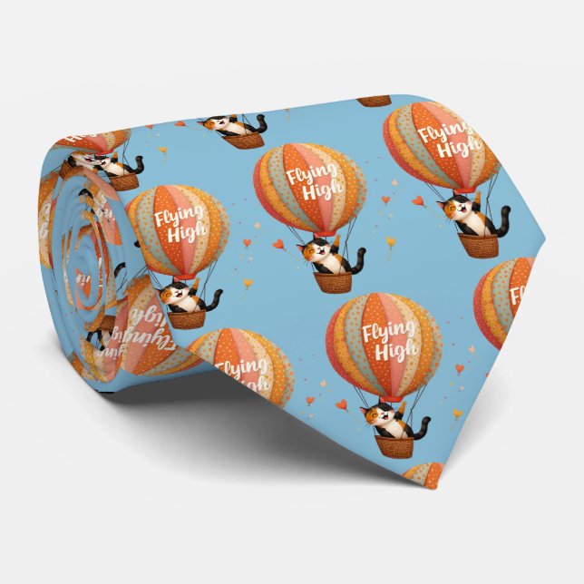 Cravate Cute Chat Hot Air Balloon Whimsical Art (Roulé)