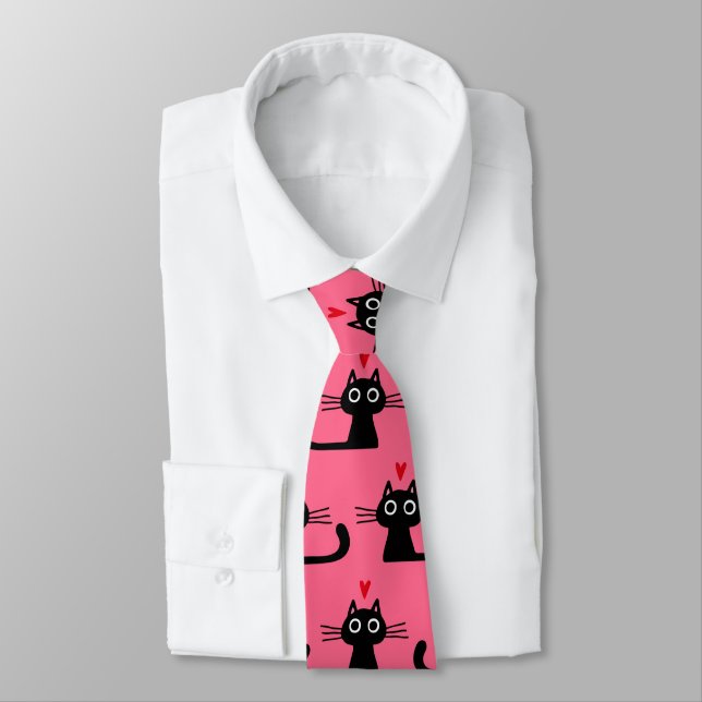 Cravate Cute Chat Noir Motif Valentine's Day Hearts (Attaché)
