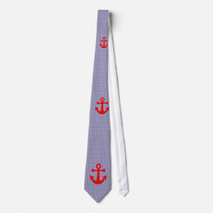 Cravate Cute Checkered gingham pattern and Red Anchor