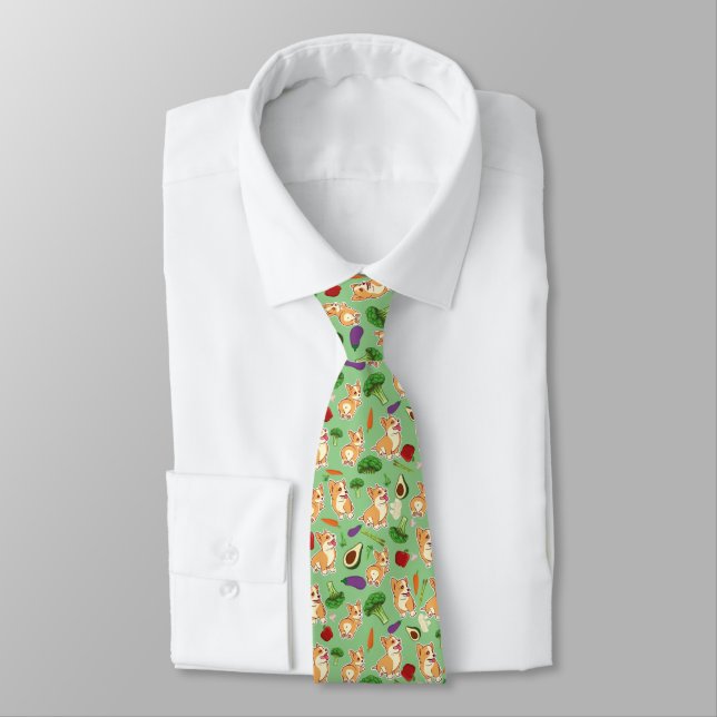 Cravate Cute Corgi and Vegetables Motif alimentaire (Attaché)
