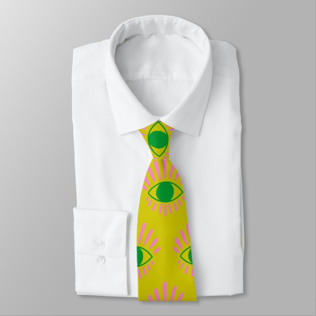 Cravate Cute cuisine Mystique Oeil Jaune Rose Vert (Attaché)