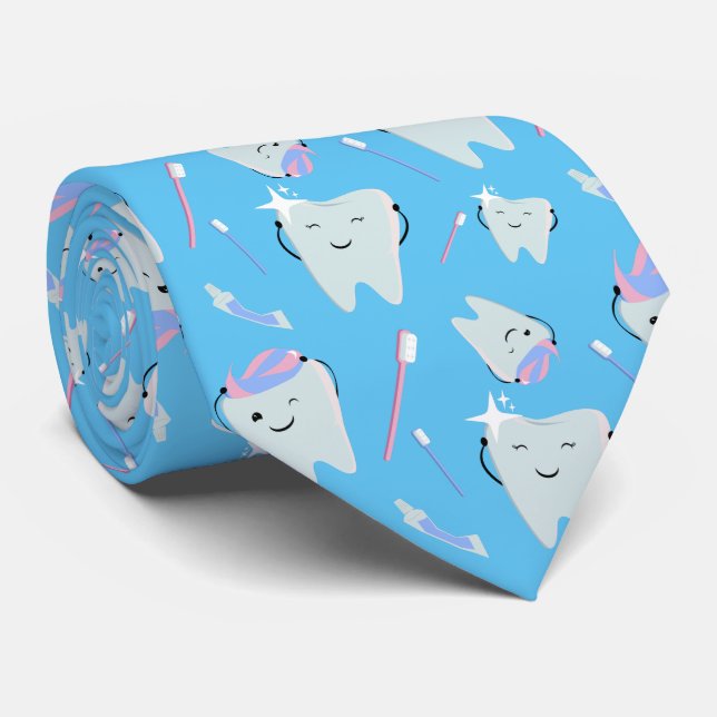 Cravate Cute Dentiste Dental Hygiéniste Motif dentaire Ble (Roulé)