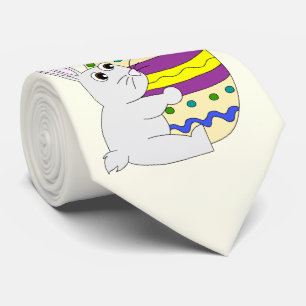 Cravate Cute easter bunny holding painted egg