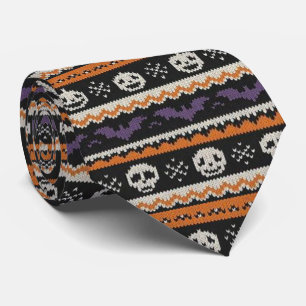 Cravate Cute, fine île/colorwork Halloween crâne et chauve