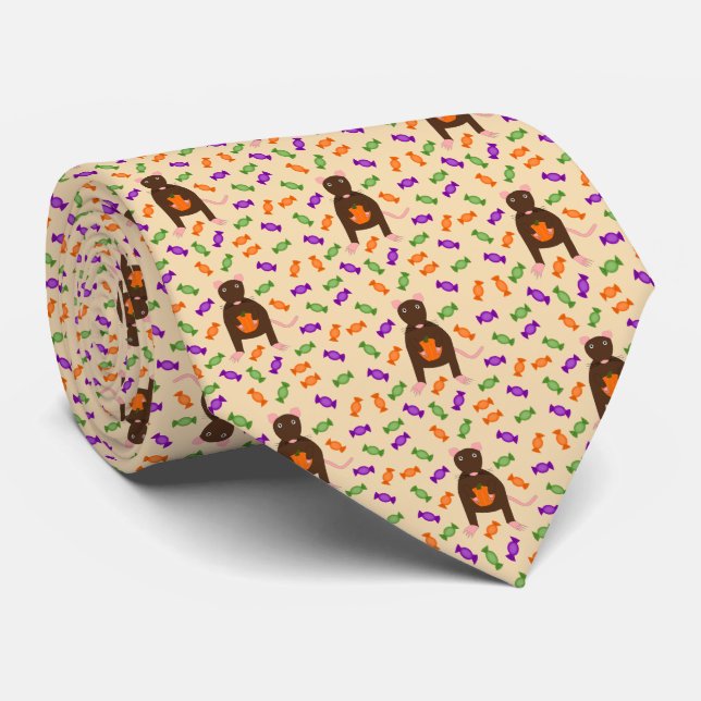 Cravate Cute Halloween Rat et Citrouille (Roulé)