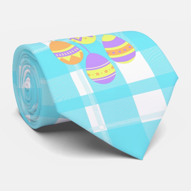 Cravate Cute Hoppy Motif de flanelle bleue aux oeufs de Pâ (Roulé)