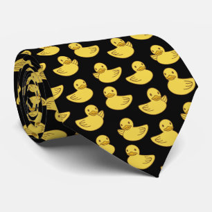 Cravate Cute Jaune Canards Motifs en caoutchouc Noir