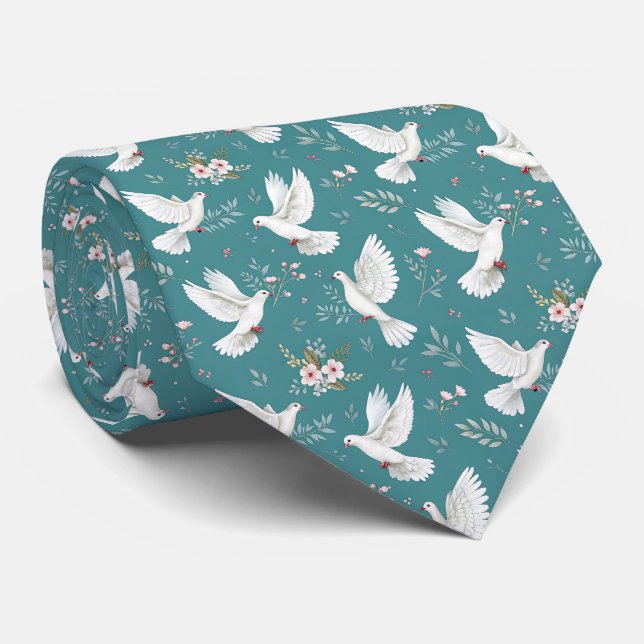Cravate Cute love doves flower pattern wedding (Roulé)