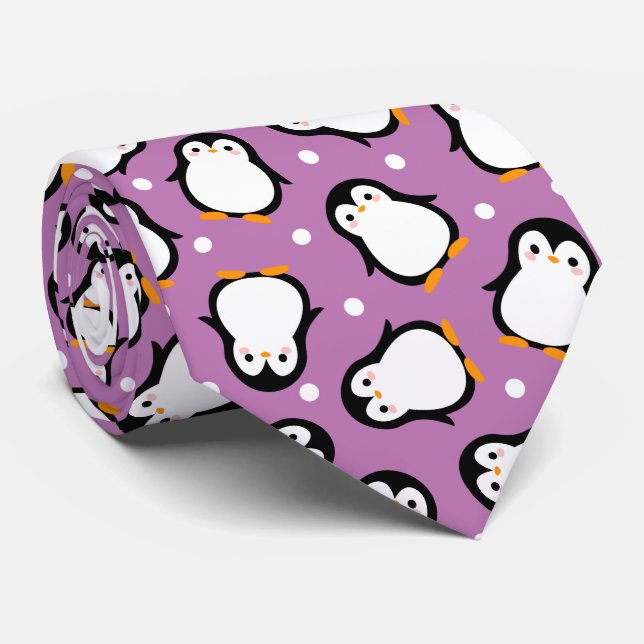 Cravate Cute penguin pattern Purple pattern (Roulé)