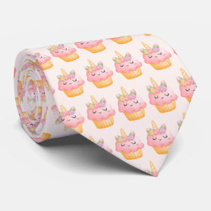 Cravate Cute Pink Cupcake Unicorn avec Motif Rose