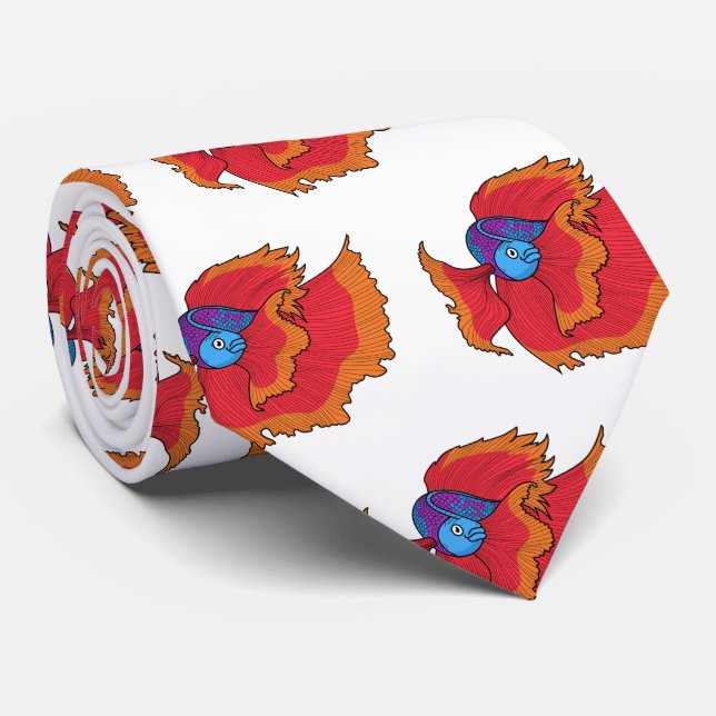 Cravate Cute Siamese combat poisson betta dessin (Roulé)