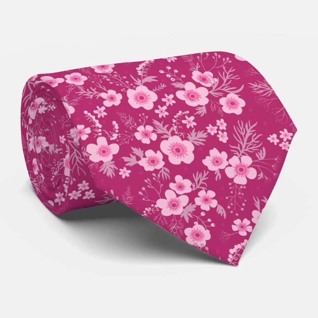 Cravate Cute small pink floral with Magenta background (Roulé)