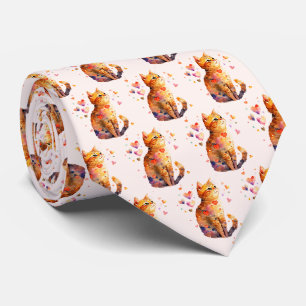 Cravate Cute Tabby Chat avec Motif de coeur