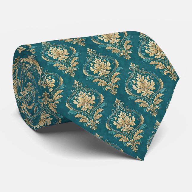 Cravate Cute teal wedding pattern  (Roulé)
