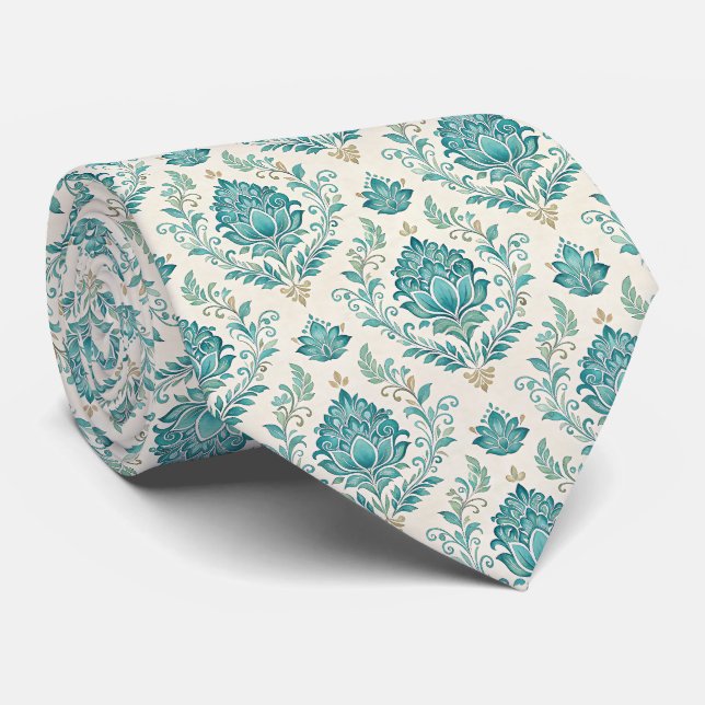 Cravate Cute teal wedding pattern  (Roulé)