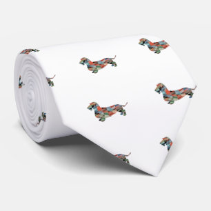 Cravate Dachshund Revêtu Géo Silhouette Plaid