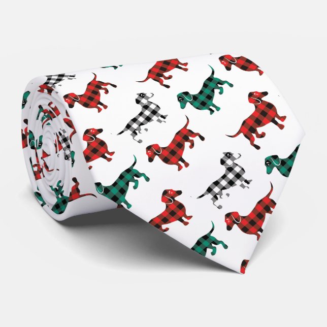 Cravate Dachshunds dans Red Flannel Plaid Jote Christmas (Roulé)