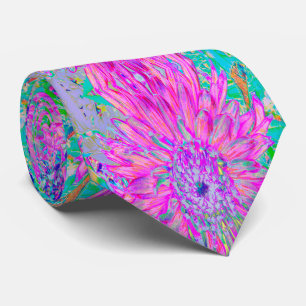 Cravate Dahlia en fleurs artistique rose bleu et violet Co