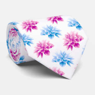 Cravate Dahlia Rose, Dahla Bleue, Motif Floral, Fleurs