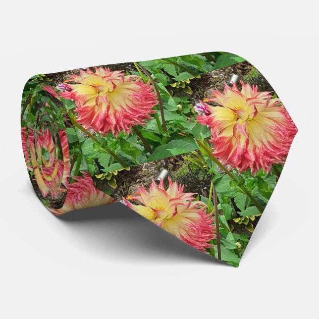 Cravate Dahlia rose et jaune (Roulé)