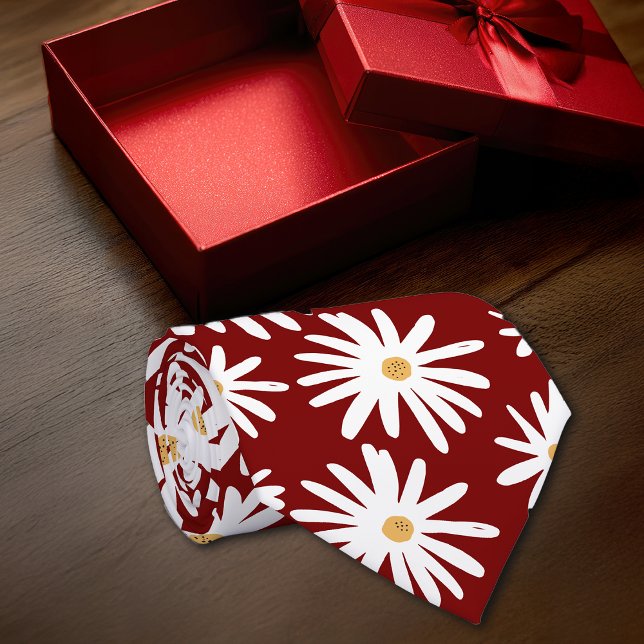 Cravate Daisies MaroonPersonnaliser Initiale (Créateur téléchargé)