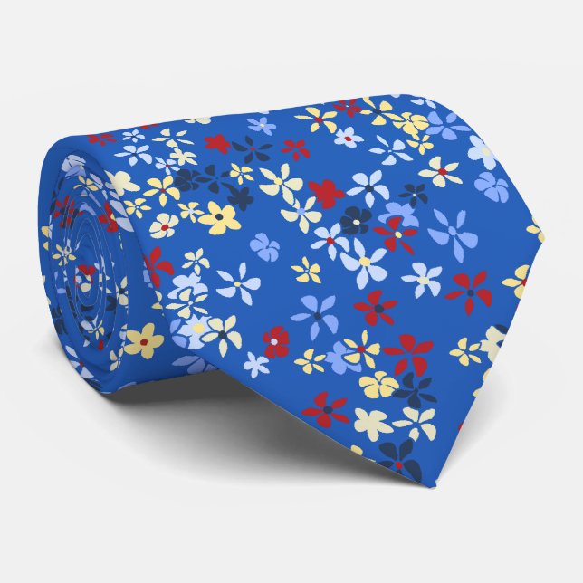 Cravate Daisy Dot Floral Royal à deux côtés imprimé (Roulé)