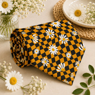 Cravate Daisy Groovy Rétro Damier, Y2K 90s 