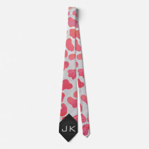 Cravate Dalmatie rose et blanc avec monogramme