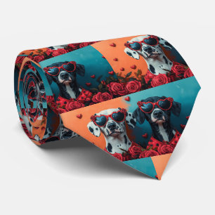 Cravate Dalmatien aux roses du cœur pour la Saint-Valentin