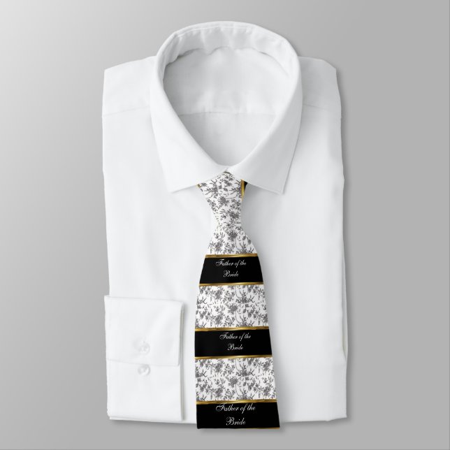 Cravate Damas, Père de la Mariée, Noir et Or (Attaché)