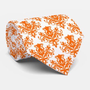 Cravate Damask 02 Motif - Orange sur blanc