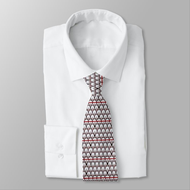 CRAVATE DAMASK ROUGE BLANC NOIR, FLEURS ORIENTALES, CARNAT (Attaché)