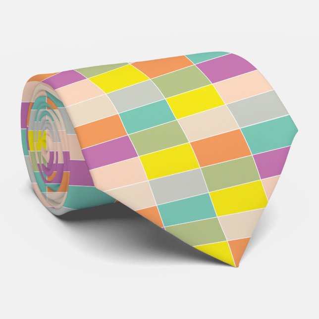Cravate Damier de Couleurs Douces (Roulé)