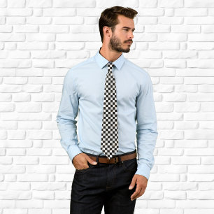 Cravate Damier Marbre Blanc Noir et Or