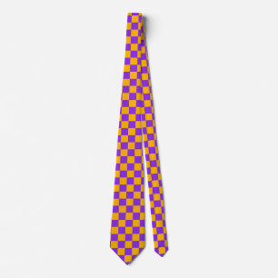 Cravate Damier Violet Électrique et Ambre Doré