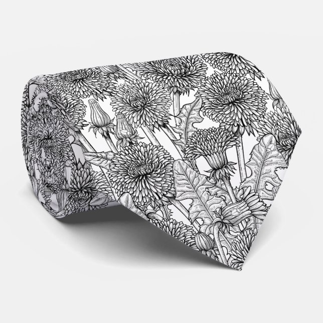 Cravate Dandelions, noir et blanc (Roulé)